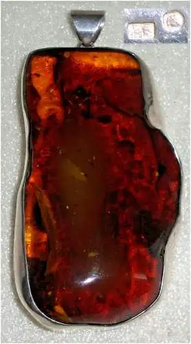 Designer-Anhänger aus 925er Silber mit sehr großem Bernstein Amber      