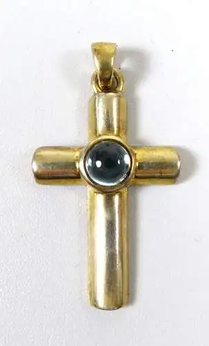 Kreuz Anhänger aus 925 Silber vergoldet mit Aquamarin