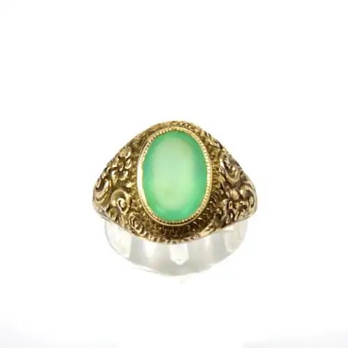 wunderschöner Ring aus 835 Silber  vergoldet mit Jade Größe 59
