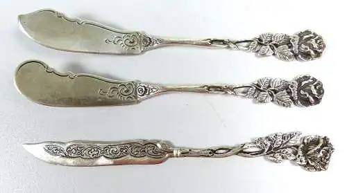 3 kleine Vorlegemesser aus 835 Silber Hildesheimer Rose