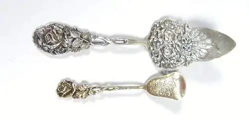 Tortenheber und Zuckerschaufel aus 835 Silber Hildesheimer Rose