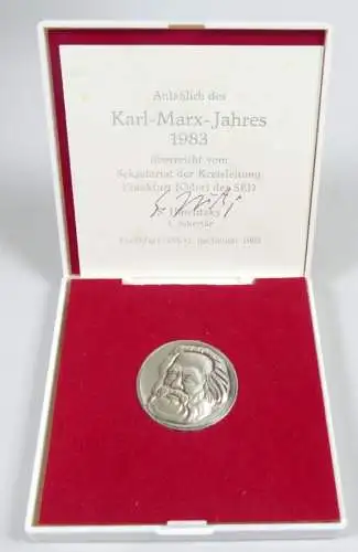 DDR Medaille anläßlich des Karl-Marx-Jahres 1983 Ehrengabe Frankfurt/Oder in OVP