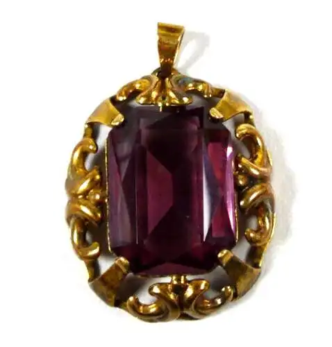 Anhänger aus 835 Silber vergoldet mit Amethyst Farben Glasstein