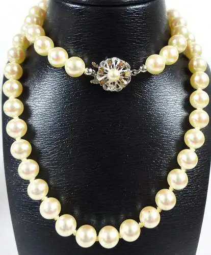 alte Perlenkette mit Verschluß aus 835 Silber besetzt mit Glassteinen