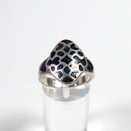 Ring aus 925 Silber mit  schwarz blauen Steinen  Größe 59