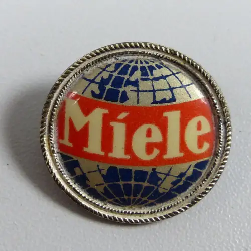 Miele Anstecker/Brosche Weltkugel silberner Rand Zelluloid  (da5215) 