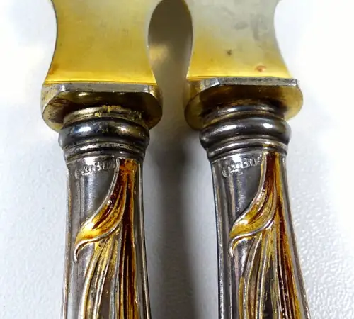 2 Jugendstil Vorleger aus 800 Silber emailliert in OVP Braunschweig