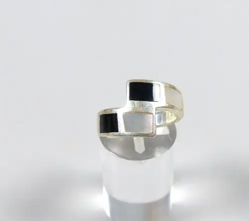 Ring aus 925 Silber  mit  Mondstein und Onyx Größe 54