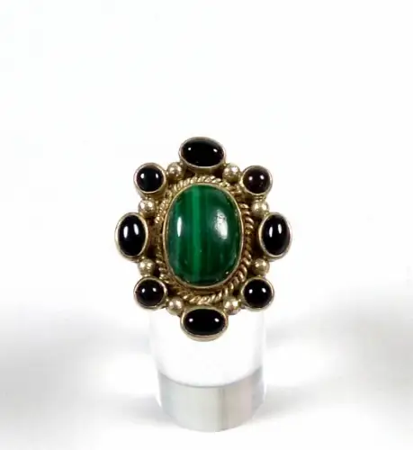 Ring aus 925 Silber mit Malachit  und Onyx Größe 53