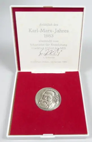 DDR Medaille anläßlich des Karl-Marx-Jahres 1983 Ehrengabe Frankfurt/Oder in OVP