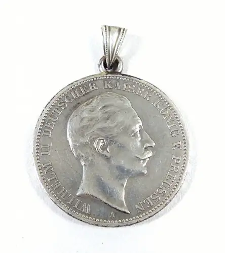 3 Mark Wilhelm II. 1911 Silbermünze mit Öse Schmuckanhänger Deutsches Reich