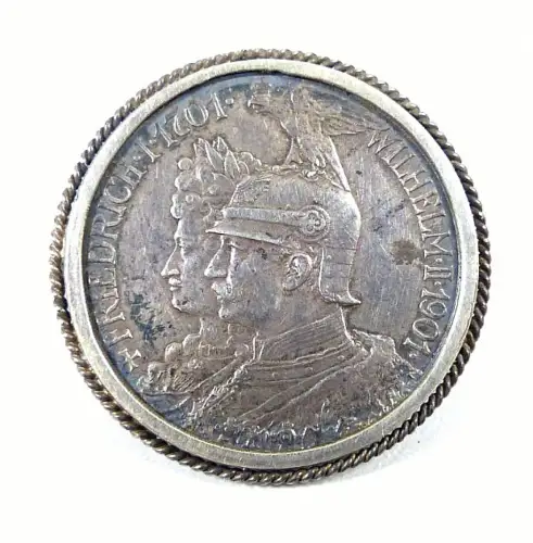 2 Mark  1901 Silbermünze gefasst als Brosche Deutsches Reich