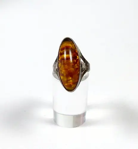 Ring Fischland aus 835 Silber mit Bernstein Amber,   Größe 58