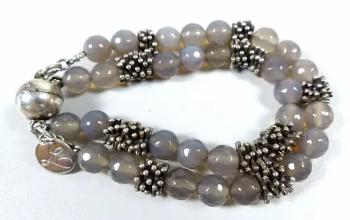 Armband aus 925 Silber mit Grauachat 19 cm