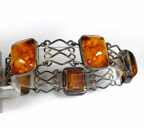 Armband Fischland aus 835 Silber mit Bernsteim Amber 19 cm