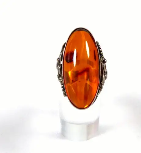 Toller Ring aus 925 Silber mit Bernstein Amber ,  Größe 59