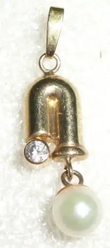 Ciondolo IN 333er Oro con Perla E Bianco Pietra