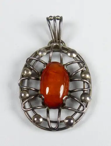 Gorgeous Pendant 835er Silver With Amber, Signed 835 B (da5071)