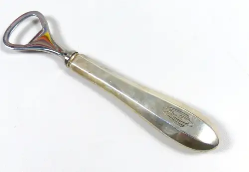 Flaschen Öffner mit Griff aus 800 Silber und Gravur MG