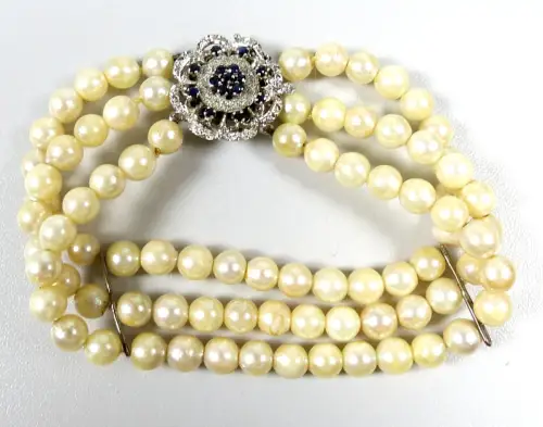 Perlen Armband mit Verschluß aus 835 Silber  mit blauen Steinen  19 cm