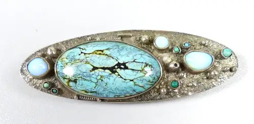 Große Designer Brosche aus Silber mit verschiedenen Steinen 21,7 Gramm