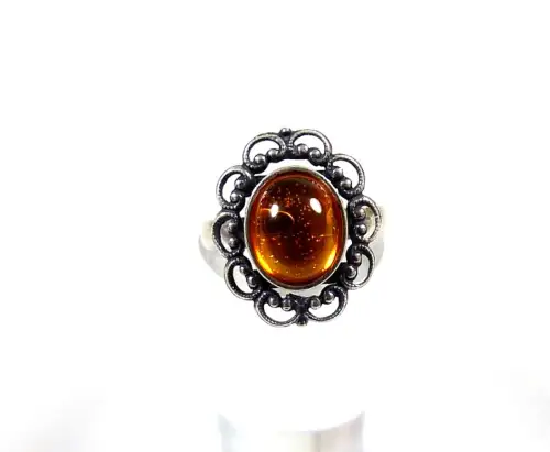 Ring aus 925 Silber  mit Bernstein Amber  Größe 54