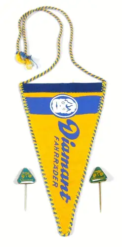 original alter Wimpel und 2 Abzeichen Diamant Fahrräder    selten