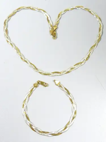 Set Armband und Kette aus 925 Silber Bicolor   14,5 Gramm