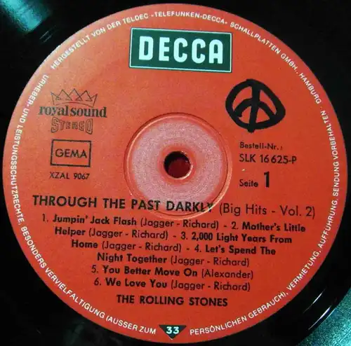 LP Rolling Stones: Through the past darkly Eckencover (Decca SLK 16 625-P) D