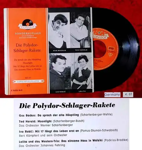 EP Die Polydor Schlager Rakete 1961 Ted Herold Gus Backus Ivo Robic Lolita