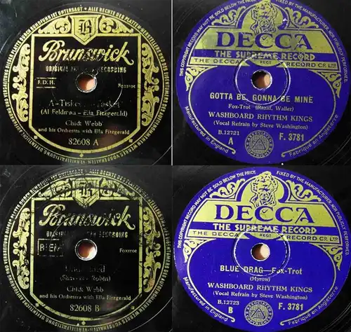 6 Original 78er Schellackplatten  JAZZ & SWING - Chick Webb Ella Kid Ory....