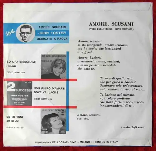 Single John Foster: Amore Scusami /Style STMS 588) Italy