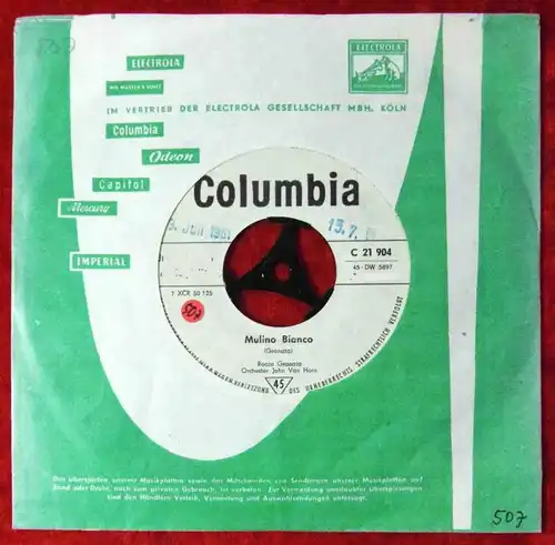 Single Rocco Granata: Gisella (Columbia C 21 904) D 1961 Promo