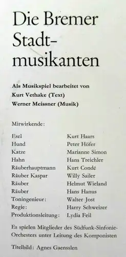 25cm LP Bremer Stadtmusikanten - Musikspiel von Kurt Vethake (Christophorus) D