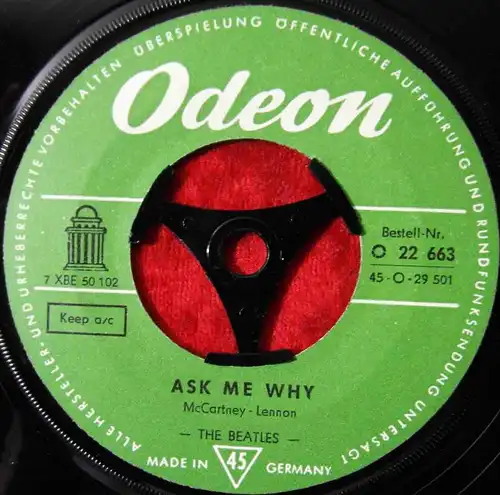 Single Beatles: Misery /Ask me why (Odeon O 22 663) Beatles Firmenlochcover D