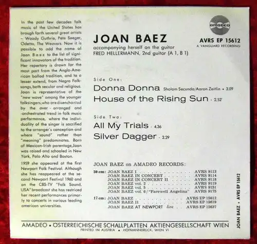 EP Joan Baez:. Donna Donna + 3  (Amadeo AVES EP 15612) A