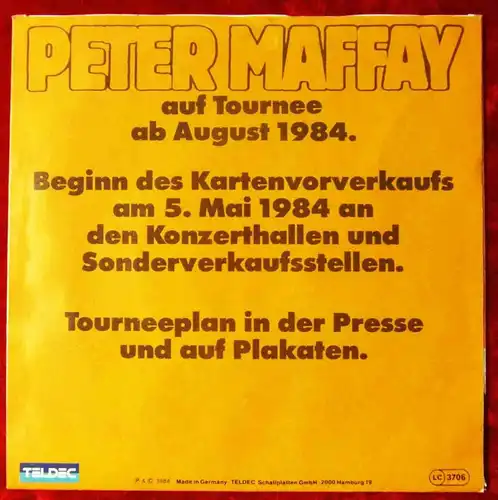 Single Peter Maffay: War ein Land (Teldec 614117 AC) D 1984
