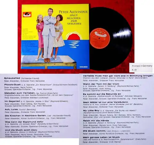 LP Peter Alexander: Melodien zum Verlieben (Polydor 46 533 LPHM) D 1961