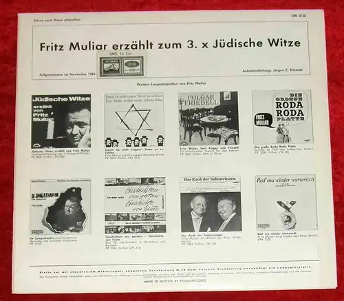 LP Fritz Muliar erzählt zum 3. x Jüdische Witze (Preiser SPR 3138) 1966