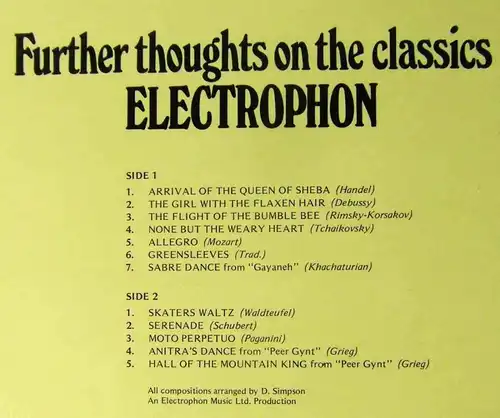 LP Electrophon: Further Thoughts On The Classics (Polydor 2482 335) UK 1975