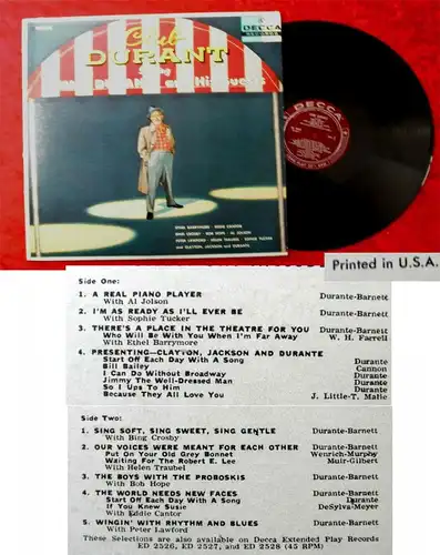 LP Jimmy Durante & His Guests: Club Durant (Decca DL 9049) US
