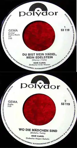 Single Rene Carol: Du bist mein Mädel, mein... (Polydor 53 119) D 1969 Promo