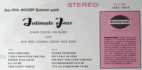 LP Phil Moody Quintett: Intimate Jazz - Einer zuviel an Bord.. (Somerset 509) D