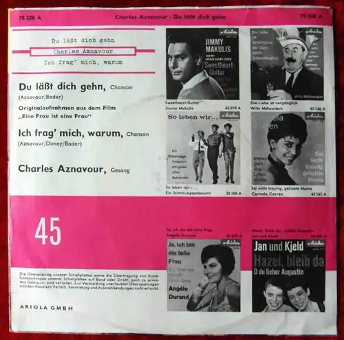 Single Charles Aznavour: Du läßt Dich gehn (Barclay 75 228) D 1962