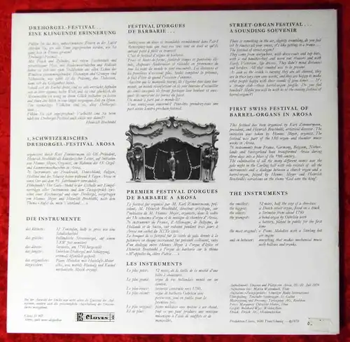 LP 1. Schweizerisches Drehorgel Festival Arosa (Claves 907) CH 1979