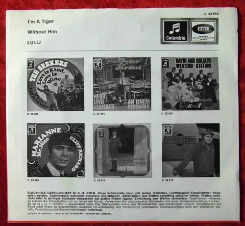 Single Lulu: I´m A Tiger (Columbia C 23 960) D 1968