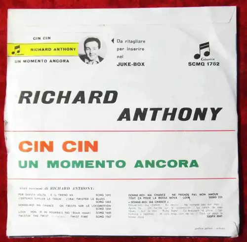 Single Richard Anthony: Cin Cin (Columbia SCMQ 1752) Italy