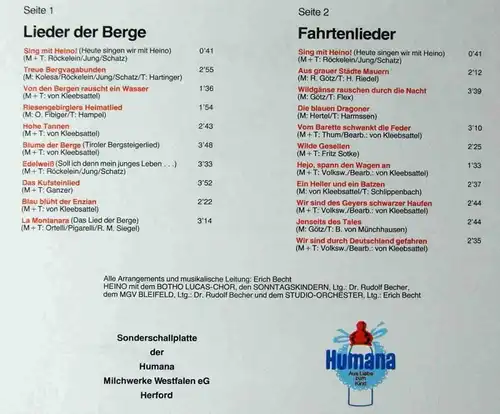 LP Heino: Sing mit Heino - Lieder der Berge / Fahrtenlieder (Humana Edition) D77