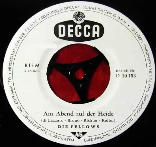 Single Fellows: Am Abend auf der Heide / Sucu Singers: Sucu Sucu (Decca) Promo