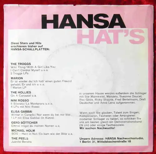 Single Hollies: Dear Eloise (Hansa 19 860 AT) D